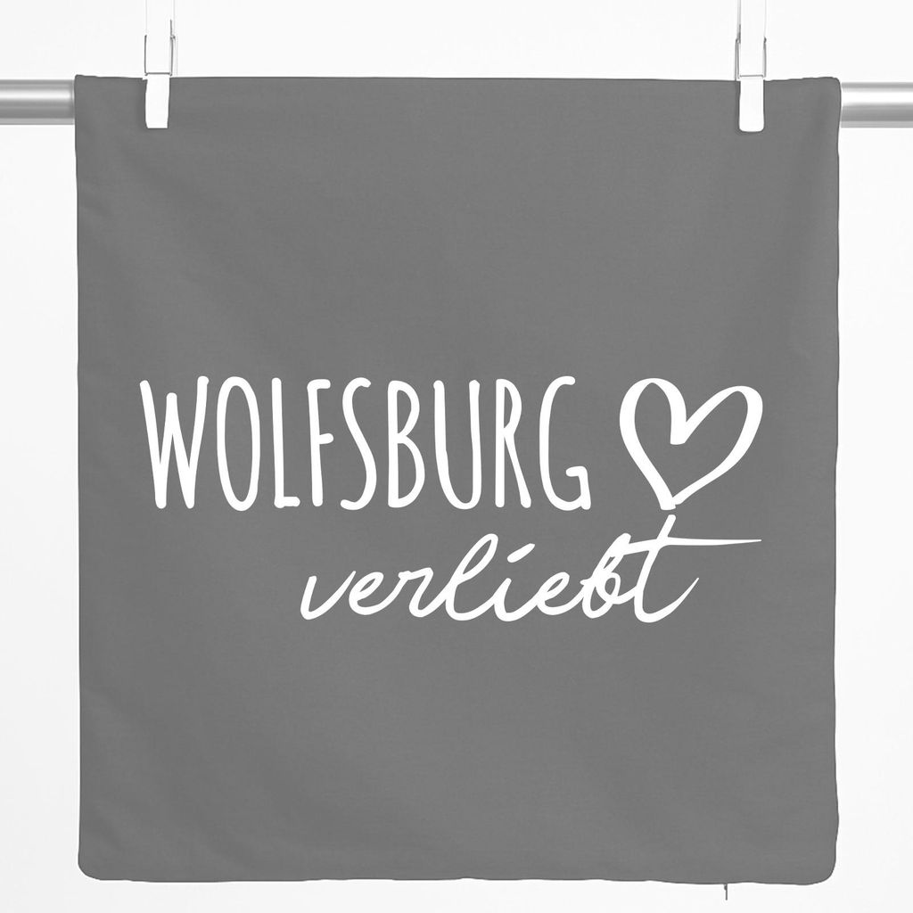 Huuraa Zierkissenbezug Wolfsburg verliebt Geschenk 40x40cm Steel Grey Baumwolle Wolfsburg Dekoration