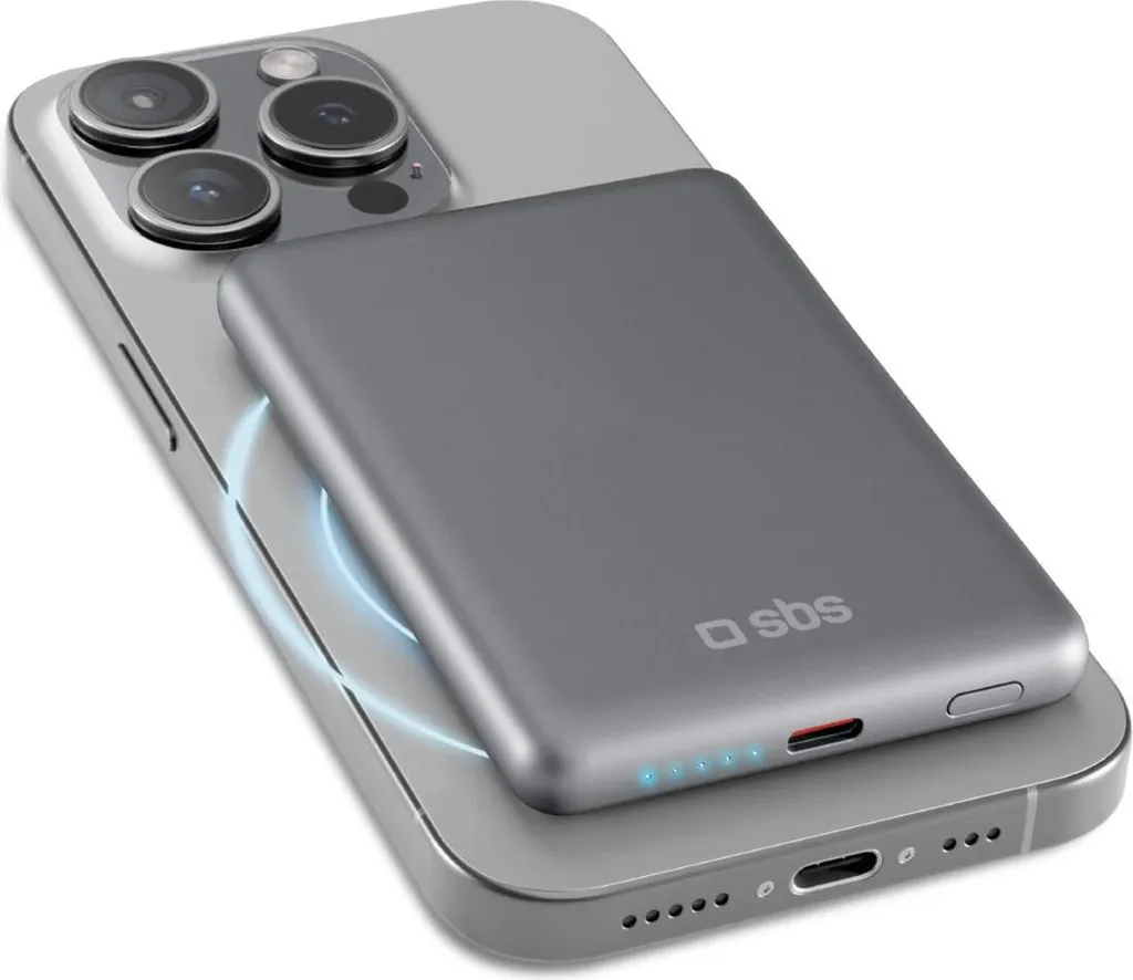 Chargeur induction SBS Powerbank 5000 mAh MagSafe, coloris Gris Mat