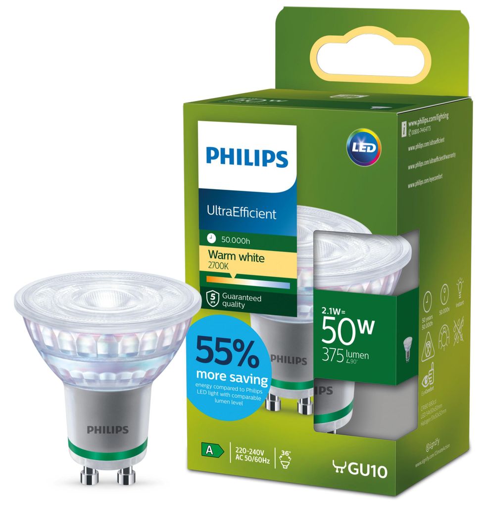 Philips Spot 50W PAR16 GU10, 2,1 W, 50 W, GU10, 375 lm, Produktbild 