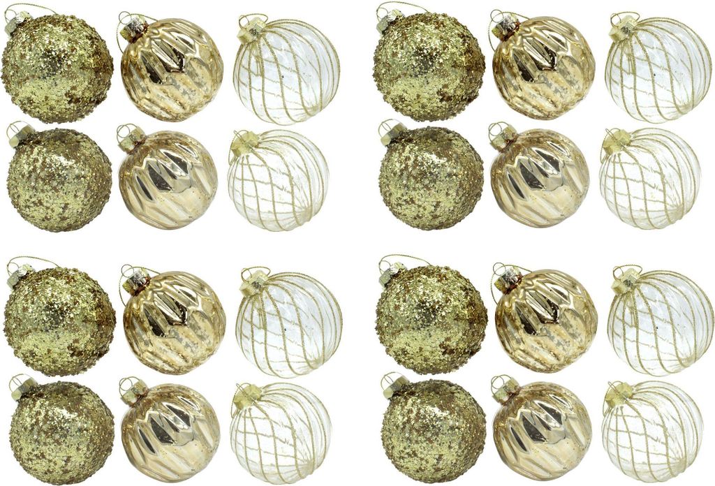 Glas Weihnachts-Kugel Mix Ø 8cm - 24 Stück gold