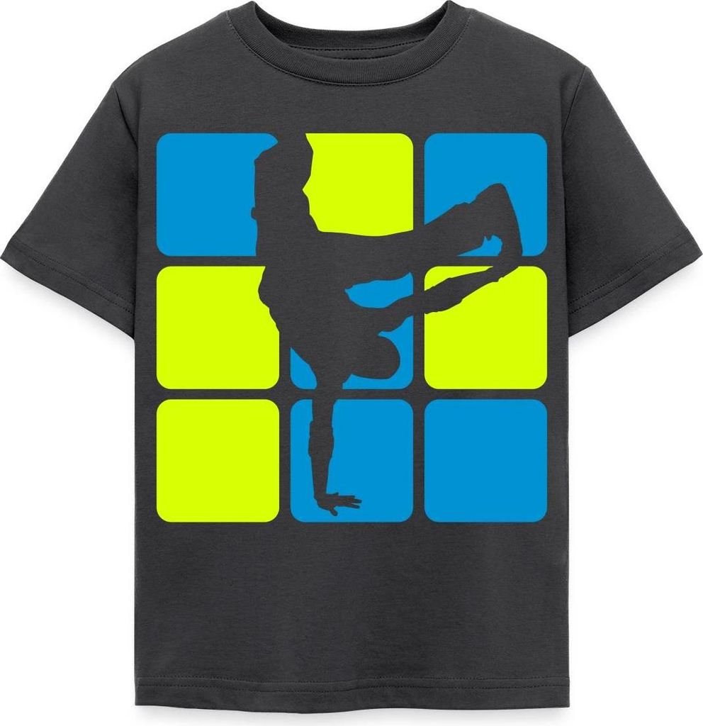 Spreadshirt Breakdance Breakdancer Silhouette Kinder T-Shirt, 98/104 (3-4 Jahre), Dunkelgrau