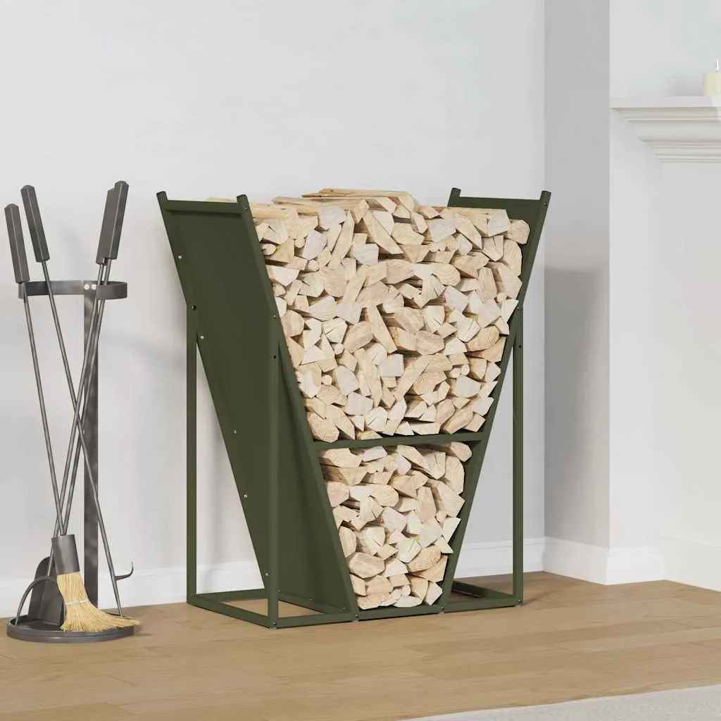 Portalegna Design Verde Oliva 81cm Acciaio - Eleganza per Camino