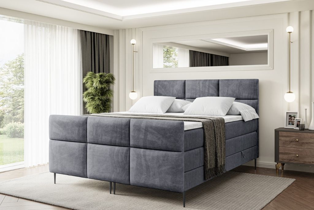 ALTDECOR Boxspringbett mit Schwarz Füßen, Matratze und Lattenrost, Topper, Fußteil, Polsterbett mit Bettkasten, Bett mit Stauraum H3- und H4- Ma...