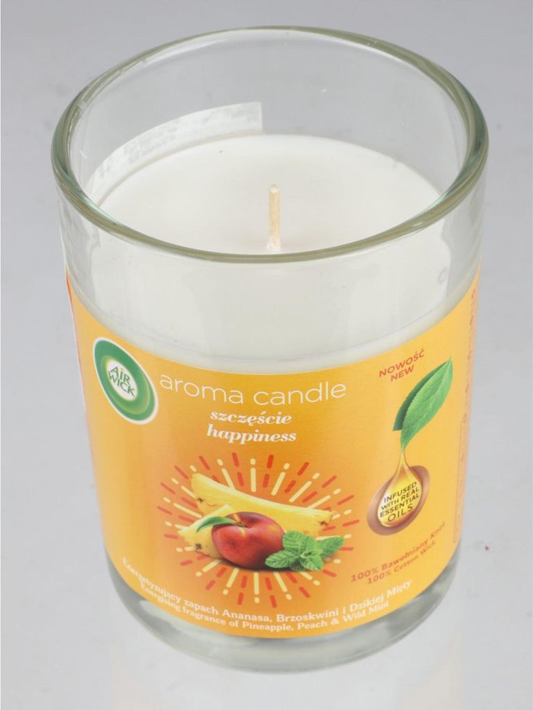 Airwick Duftkerze 220g Happiness | Premium-Duftkerze im Glas mit frischem, belebendem Aroma | Langanhaltender Wohlfühlduft für Zuhause