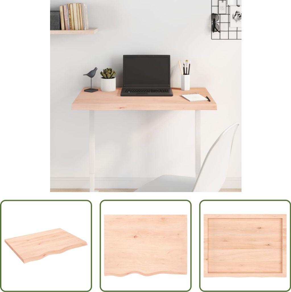 The Living Store Tischplatte 80x60x(2-4) cm Massivholz Eiche Unbehandelt