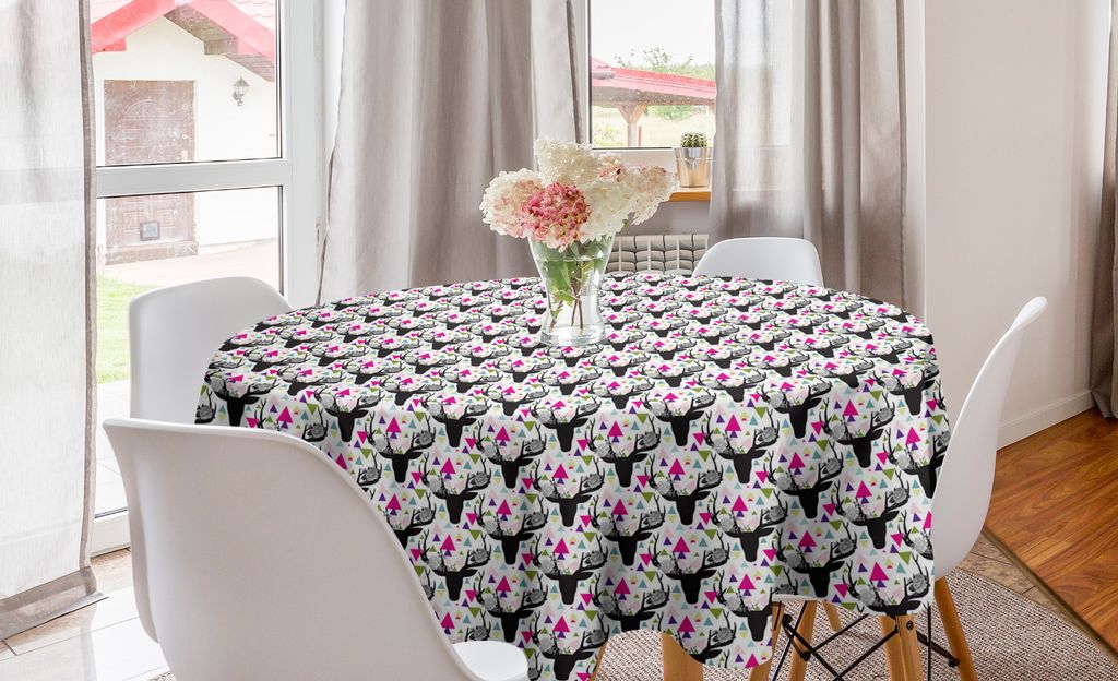 ABAKUHAUS Hirsch Runde Tischdecke, Tierkopf mit Geweih, Kreis Tischdecke Abdeckung für Esszimmer Küche Dekoration, 150 cm, Mehrfarbig
