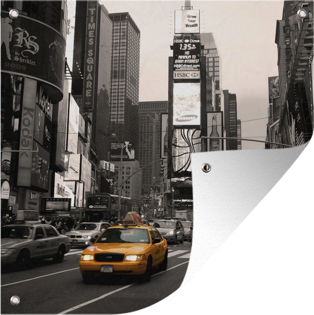 MuchoWow 100x100 cm Outdoor-Poster Gartendeko Sichtschutz Garten Poster für den Garten Times Square - Taxi - Gelb