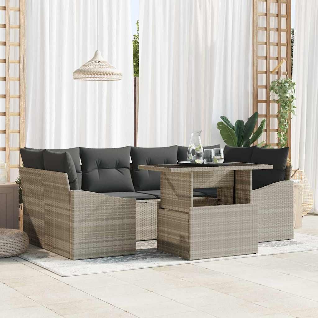 Maison Exclusive - Garten-Sofa-Set mit Speicher 7 pcs Hellgrau Poly Rattan