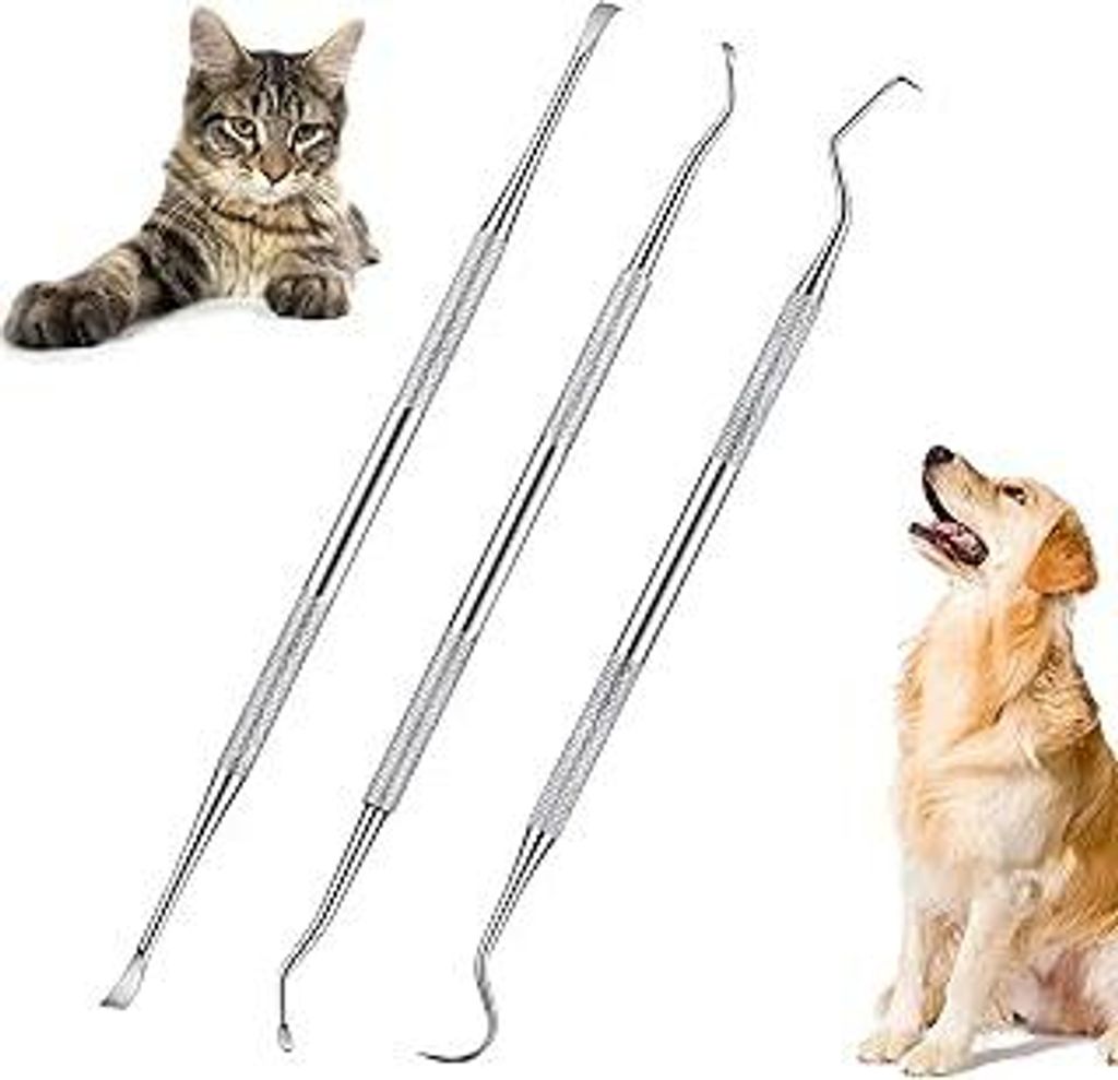 Zahnstein Entferner für Hunde,Zahnsteinentferner Set für Katzen, 3PC Zahnreinigung Set, Scaler für Hunde, Zahnsteinentferner doppelseitig aus Ed...