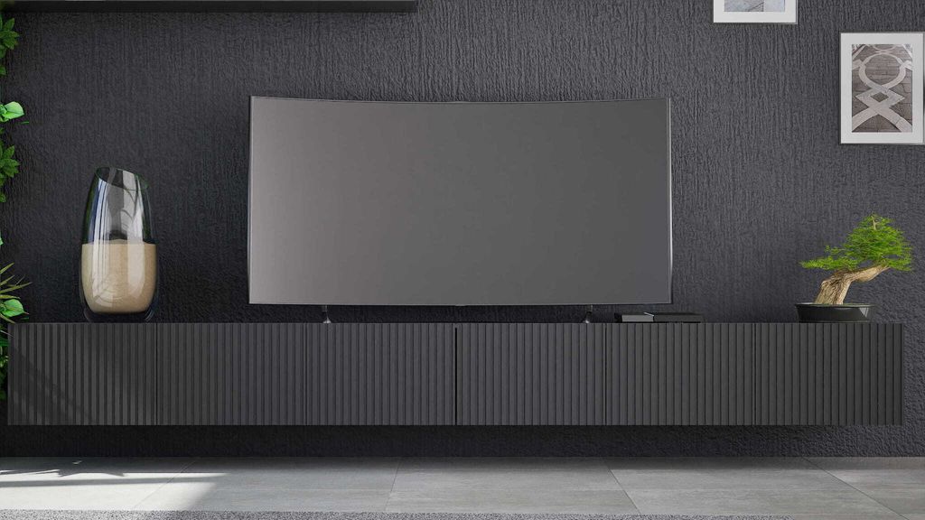 Szafki RTV Wiszące KOLDER 2w1 Szerokość 300 cm Czarny Mat Zdjęcie produktu 