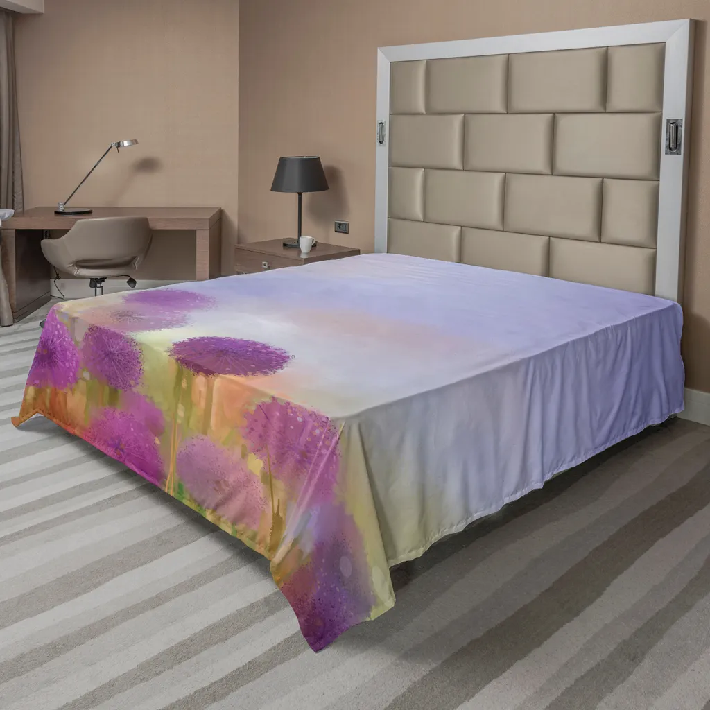 Drap Plat Décoratif Motif Nature Printemps pour Grand Lit Deux Places