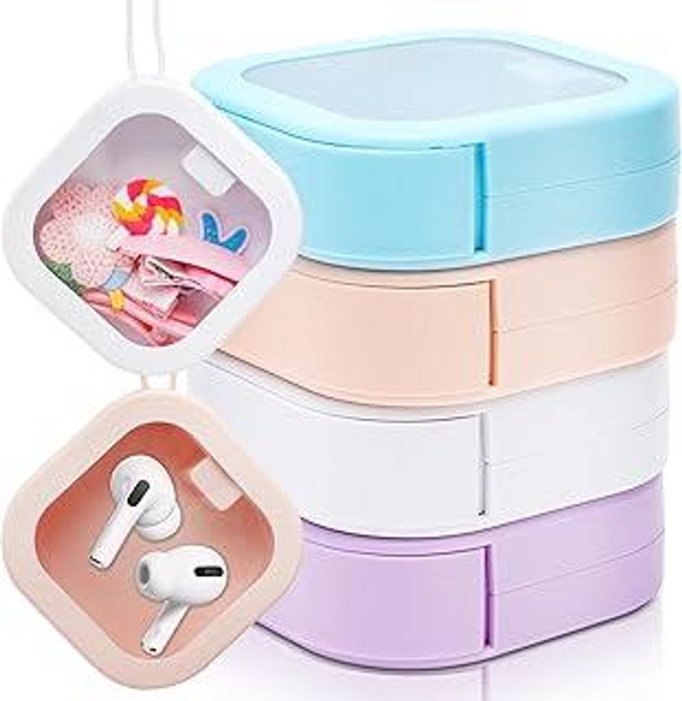 RANJIMA Haargummi Organizer Box,4 Stück Kleine Aufbewahrungsboxen,Tragbarer Hair Tie Organizer, Mini Reise Schmuck Box,Aufbewahrungsbox für Tupfe...