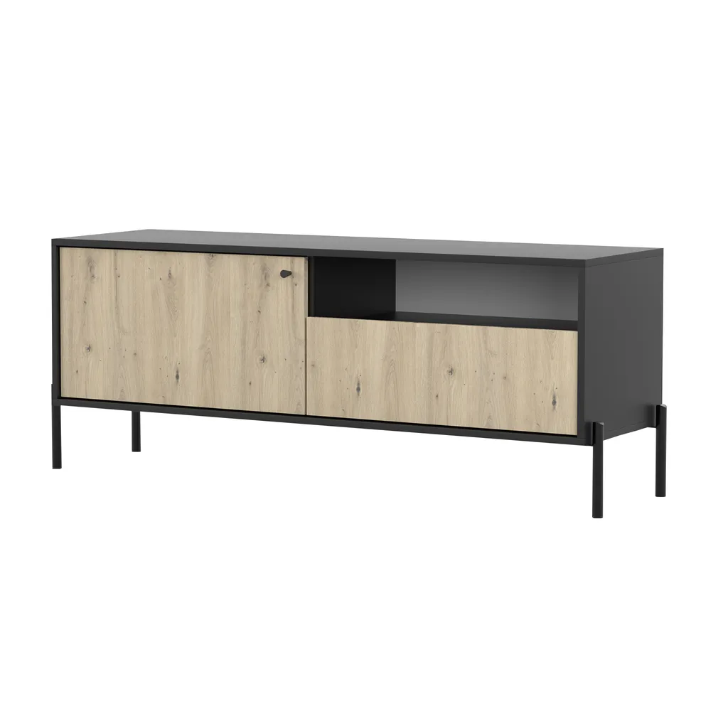 Meuble TV pour Grand Écran 150 cm en Bois Chêne et Noir - Salon Chic