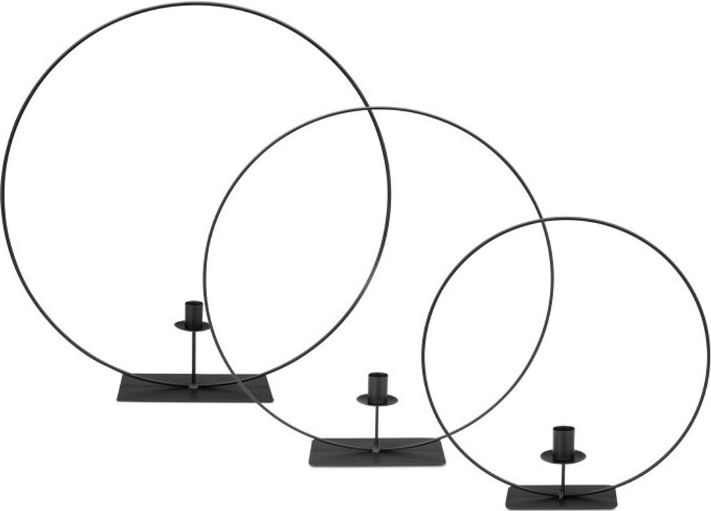 Metallring in Schwarz mit Fuß und Kerzenhalter, wählbar mit Durchmessern von 30, 40 und 50cm, Größe:50 cm