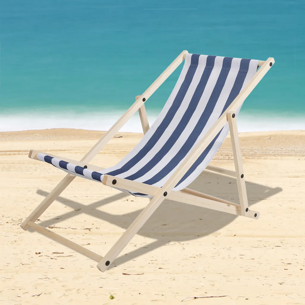 Sedia Pieghevole in Legno SWANEW: Sdraio Blu Bianco per Balcone e Mare