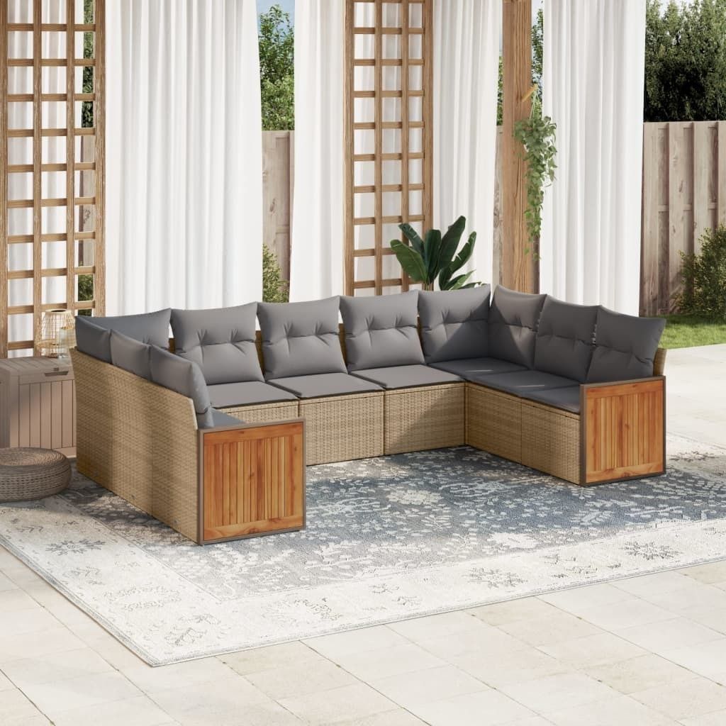 Maison Exclusive - 9-tlg. Garten-Sofagarnitur mit Kissen Beige Poly Rattan