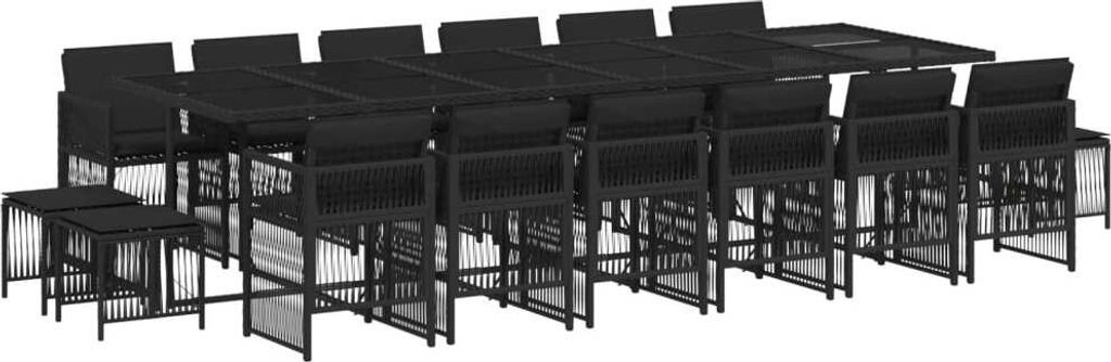 17-tlg. Garten-Essgruppe mit Kissen Schwarz Poly Rattan