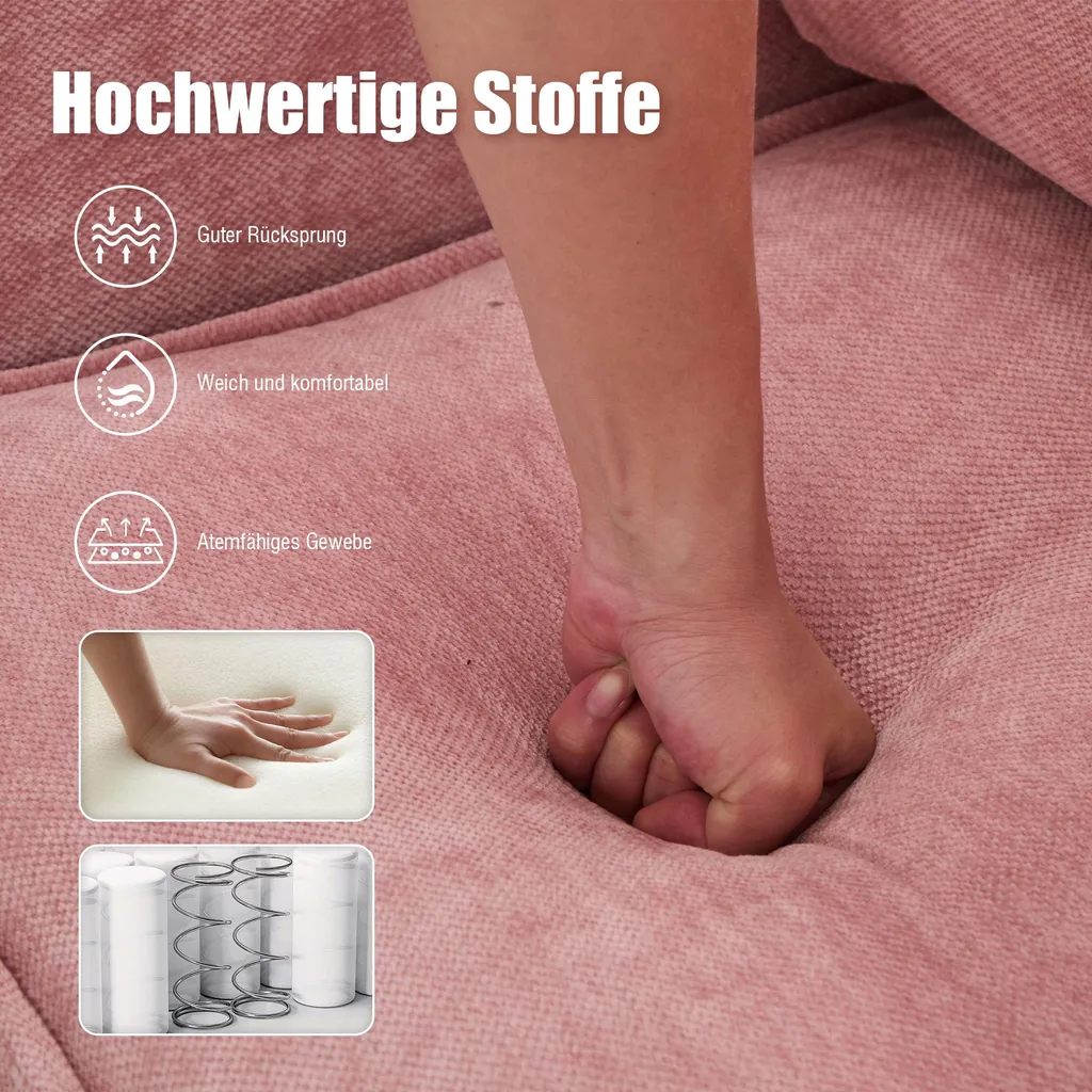 Canapé 2 places compact rose : fini les câbles courts avec USB et support