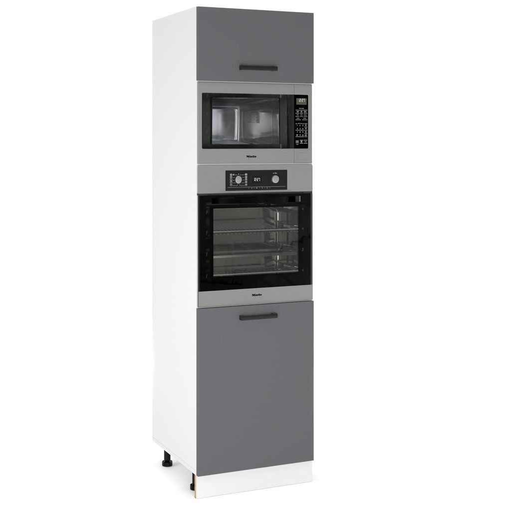 ULWEHOME Hoher Unterschrank für Backofen und Mikrowelle, Mikrowellen-Hochschrank 60 cm, 2 Fronten, Anthrazit | Küchenmöbel der Serie EKO