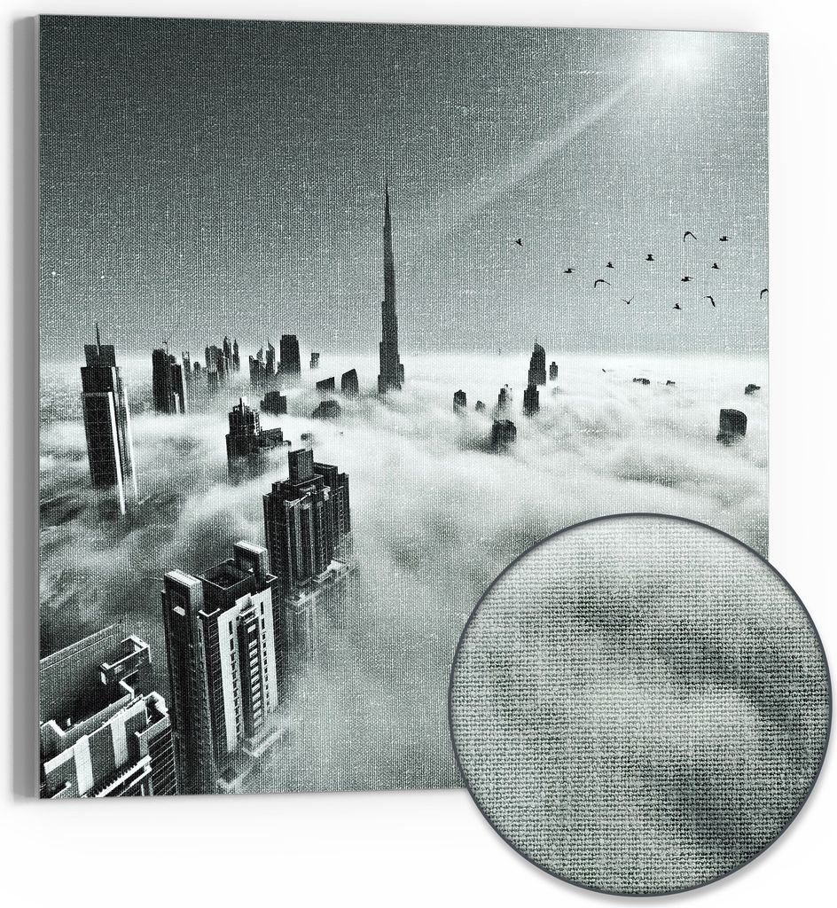 DEQORI Hybrid Leinwand Bild 30x30 cm 'Himmel über Dubai' Wandbild Glas flach modern