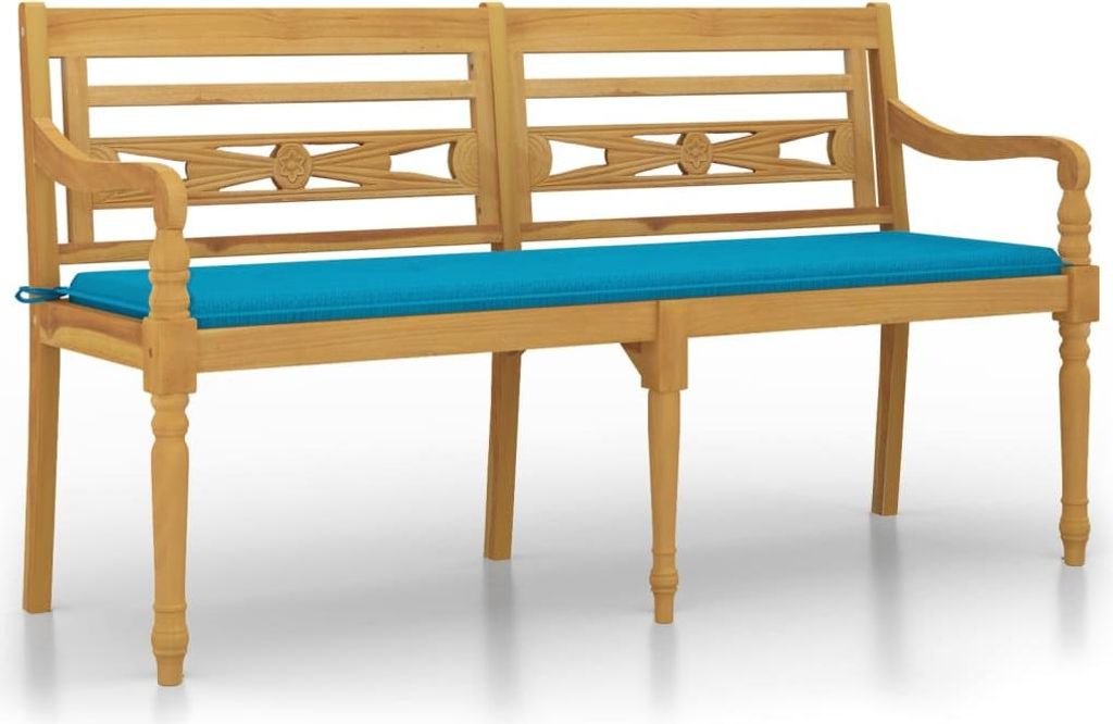 vidaXL Batavia-Bank mit Blauem Kissen 150 cm Massivholz Teak