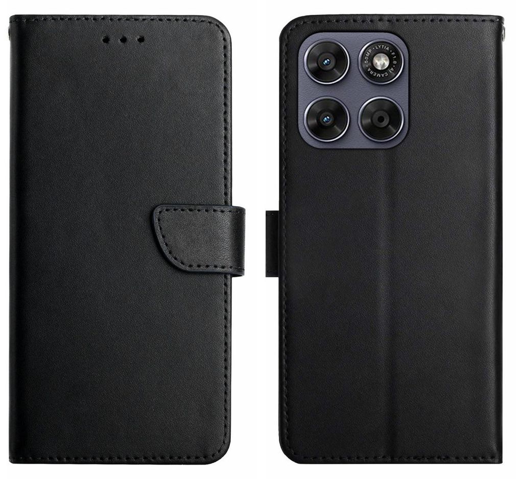 Coverup Genuine Leather Klapphülle - Echtes Leder - Motorola Moto G67 / G77 Hülle - Schwarz