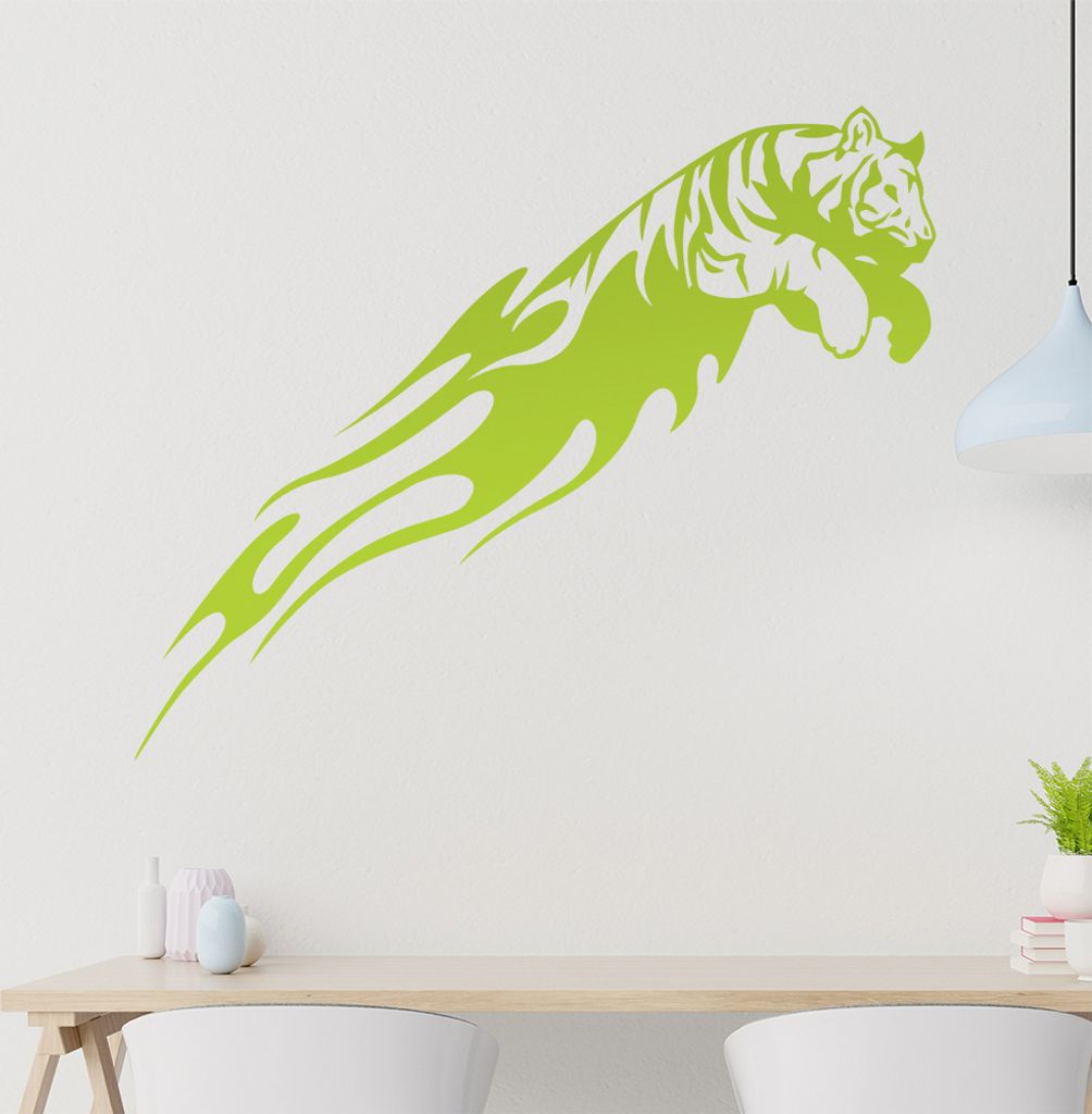 Flammen Tiger Wandtattoo in 6 Größen - Wandaufkleber Wall Sticker - Dekoration, Küche, Wohnzimmer, Schlafzimmer, Badezimmer