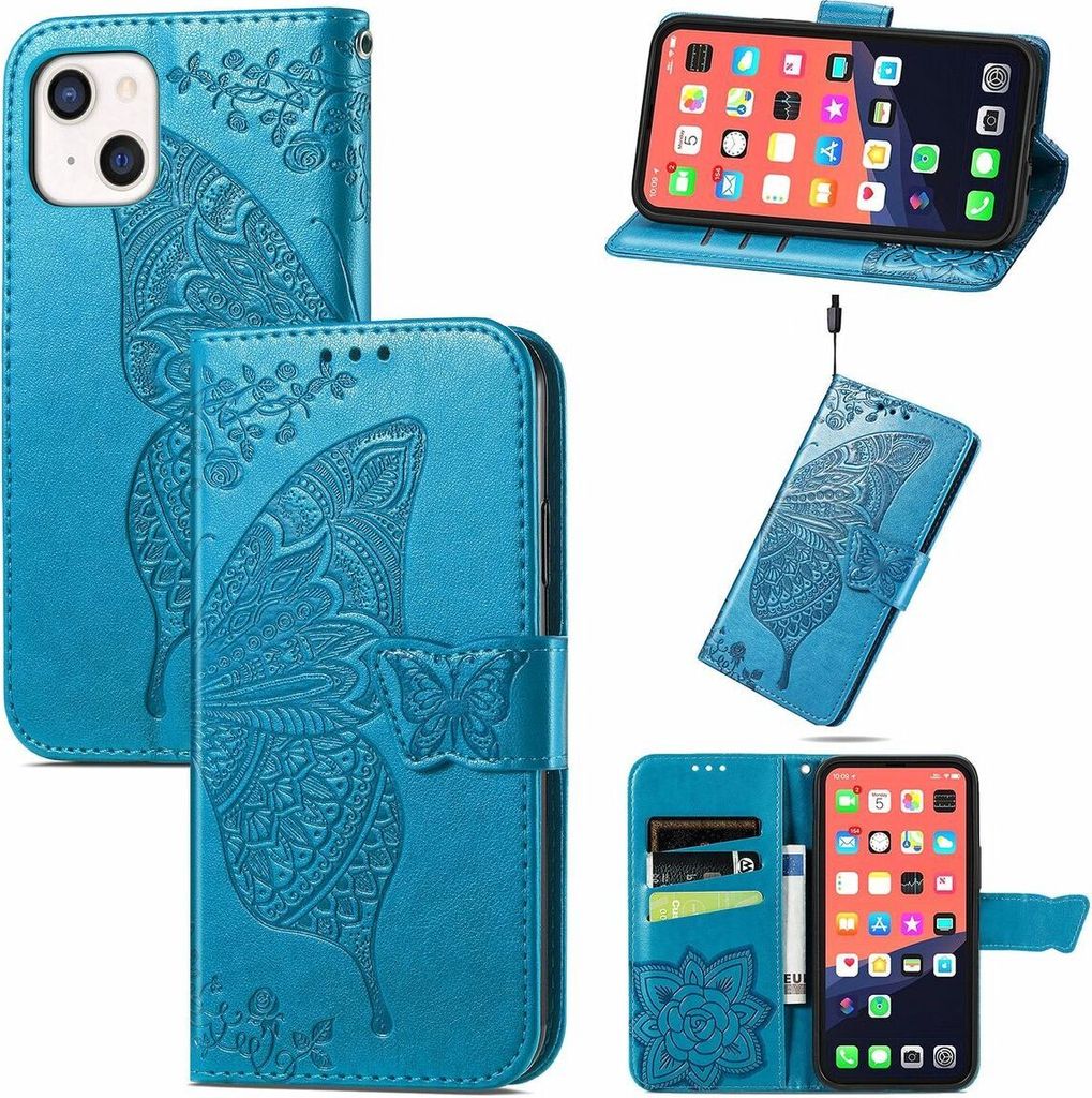 König Design Hülle kompatibel mit Apple iPhone 13 mini Kunstleder Handyhülle - Handy Case Blau