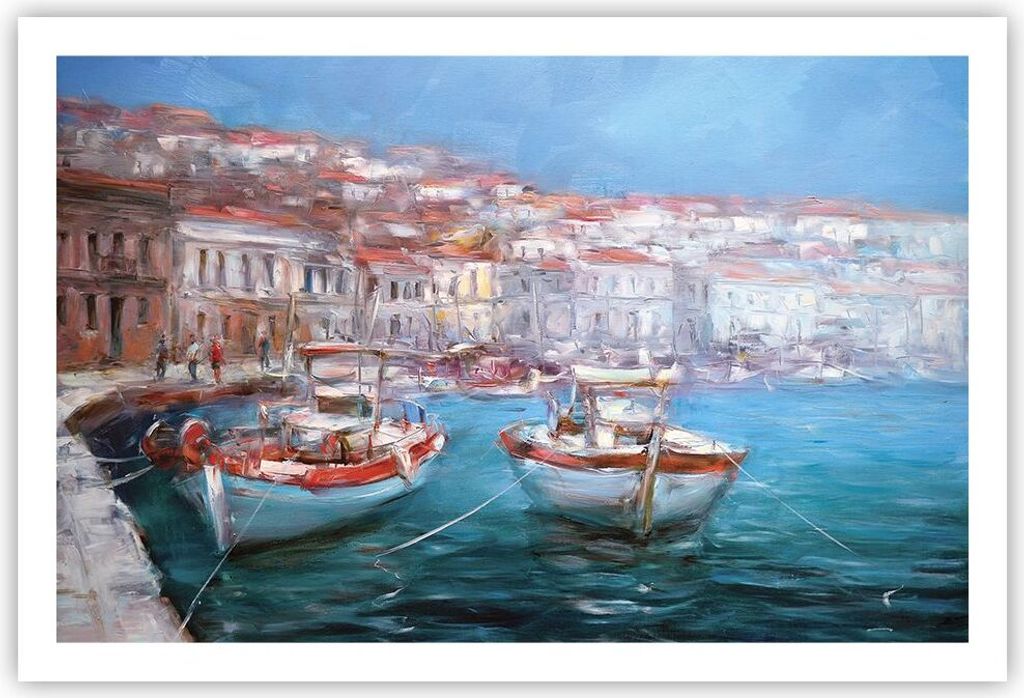Poster - Poster ohne Rahmen - Öl Boote Griechenland - 91,5x61 cm - Wand Bild - Wanddeko - Wandbilder - Kunstposter - Wandposter - Bilder - Kunstdr...