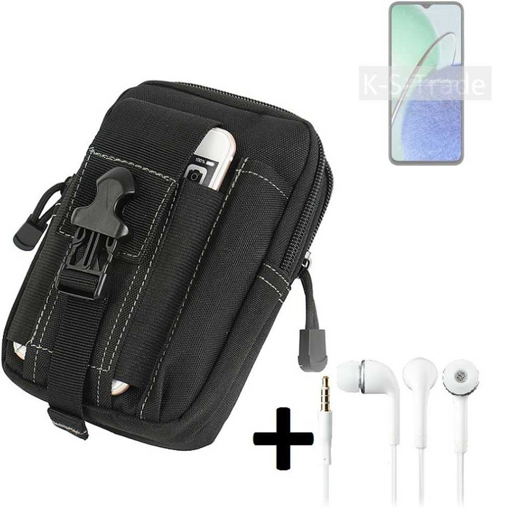 K-S-Trade Gürteltache + Kopfhörer kompatibel mit Huawei nova Y61 Gürtel Tasche Holster Schutz Hülle Handy Hülle schwarz inkl. Extrafächer
