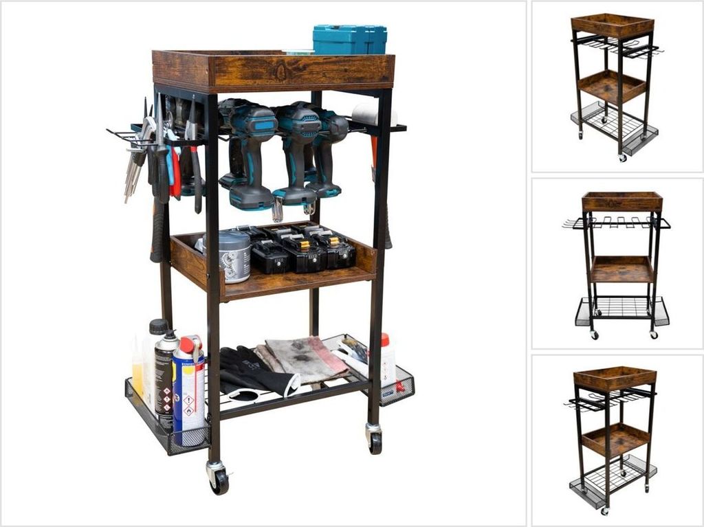 Toolbrothers Werkstatt Garagen Wagen für Elektro und Hand Werkzeuge aus Metall 86 x 45 x 30 cm ( L x B x T ) Transportrollen mit Bremsen