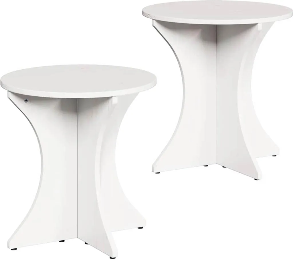 Tavolino SYFAX™ Bianco in Vero Legno Massello di Pino - Set 2 Pezzi
