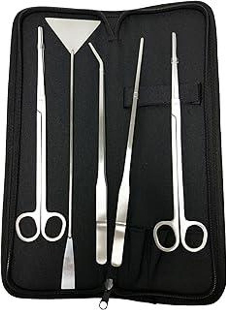Signstek Aquarium Aquascaping Set, 5 in 1 Aquarium Tool mit lang Pinzette Schere Kiesspatel Spatel für Pflanzenpflege und Design in Aquarien