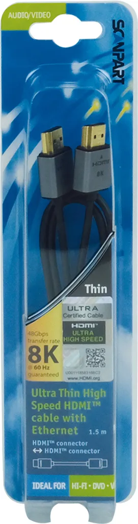 Câble vidéo HDMI 2.1 haute vitesse 48 Gbps pour TV 4K et 8K noir 1,50 m