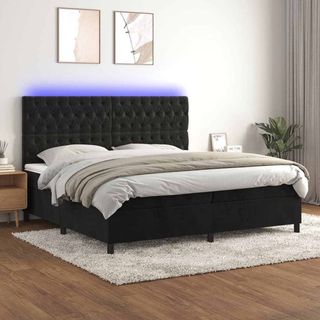 "2026 Promotion" Boxspringbett mit Matratze - Schlafzimmer-Bettgestell - & LED Schwarz 200x200 cm Samt - Klassische Betten C117