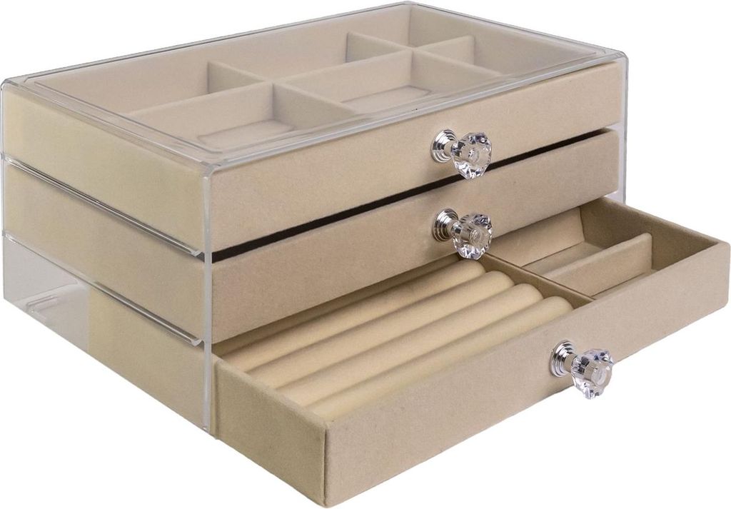 Intirilife Schmuckkästchen mit 3 Schubladen in Beige - 23.5 Produktbild 