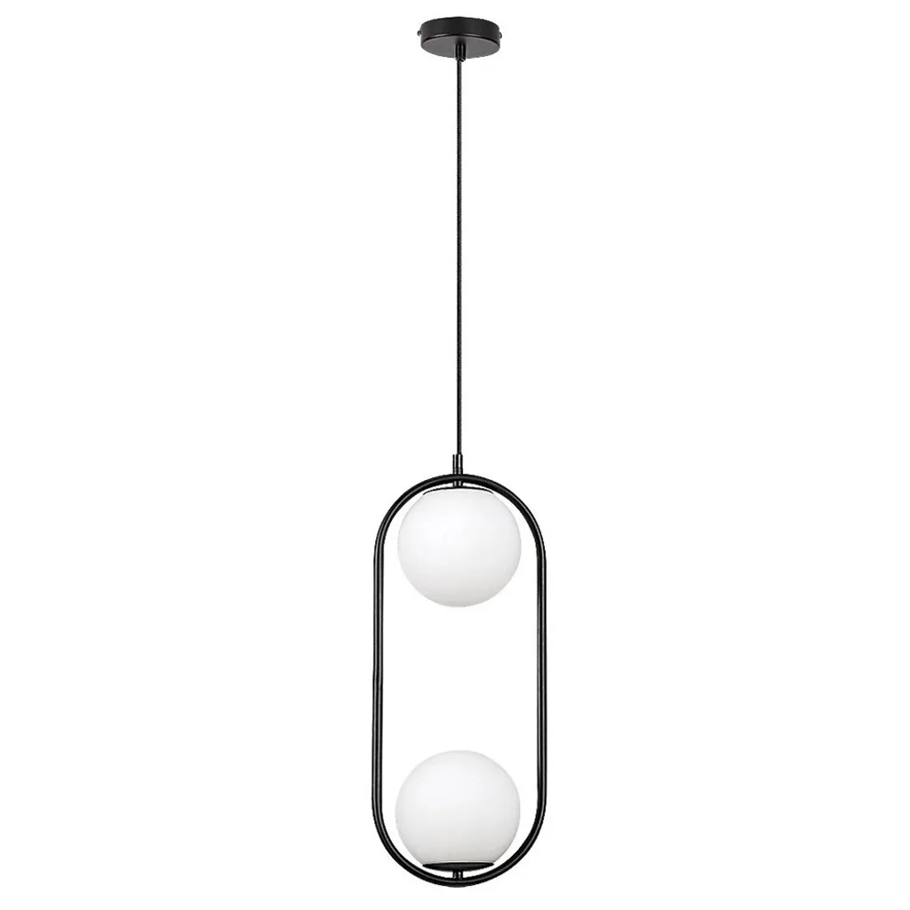 Suspension moderne ronde ø150 mm avec 2 spots E27 en métal noir et blanc