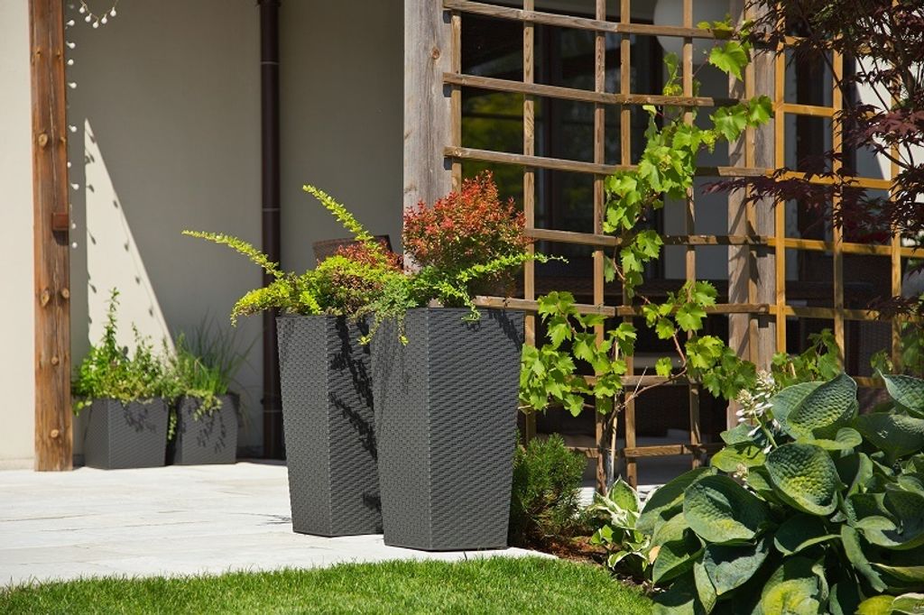 Lamela - Finezja 25x25x46h cm Pot Rattan Grafite