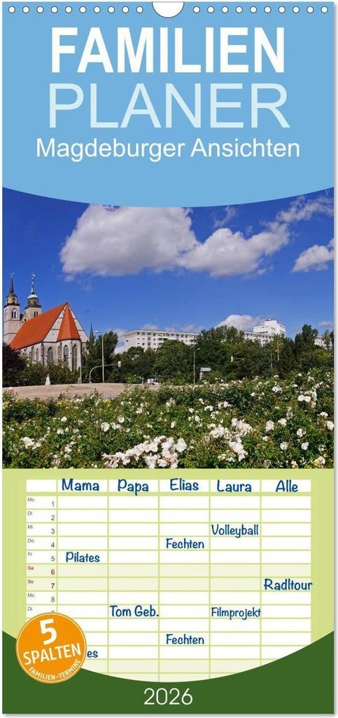Familienplaner 2026 - Magdeburger Ansichten mit 5 Spalten (Wandkalender, 21 x 45 cm) CALVENDO