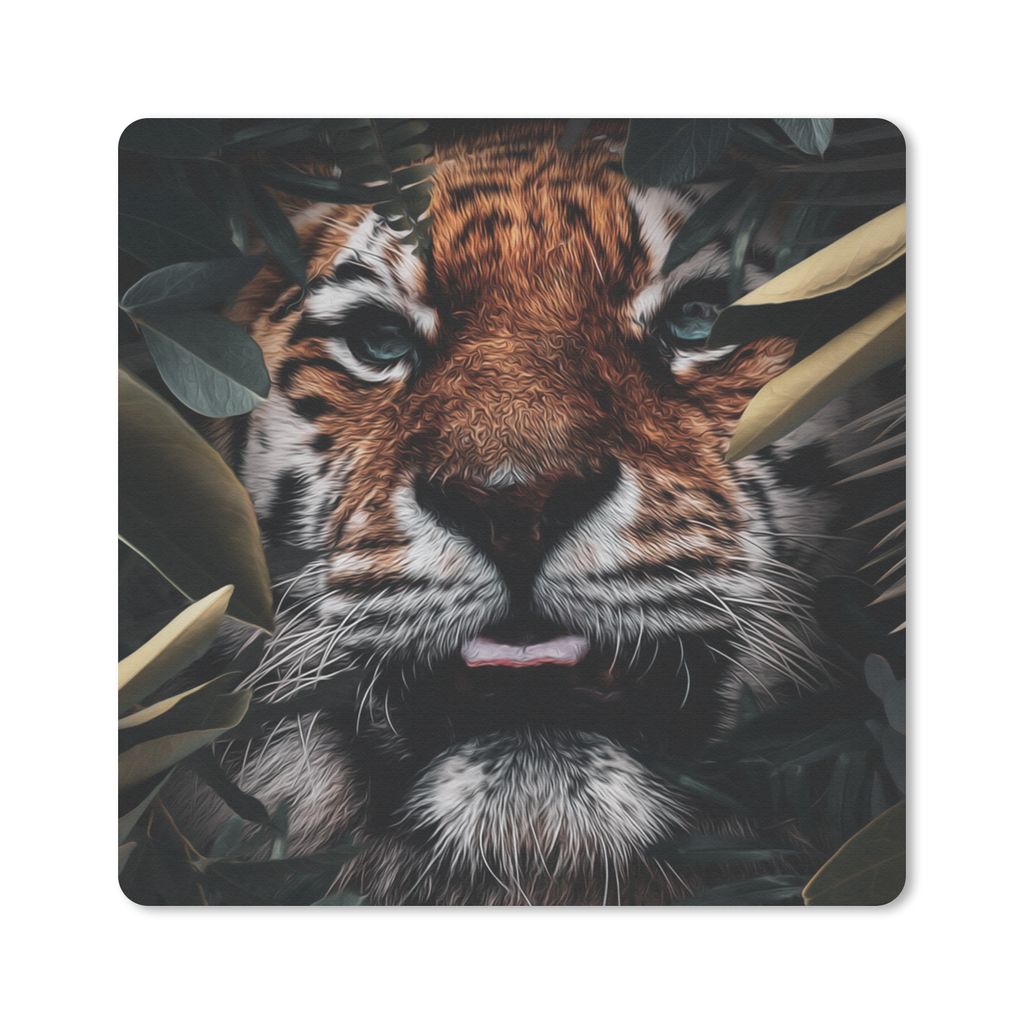 MuchoWow Mauspad Mousepad Tiger - Blatt - Tiere 20x20 cm - Mousepads - Maus Mat - Pad - Mausunterlage - Desk Mat - Bureauartikeln