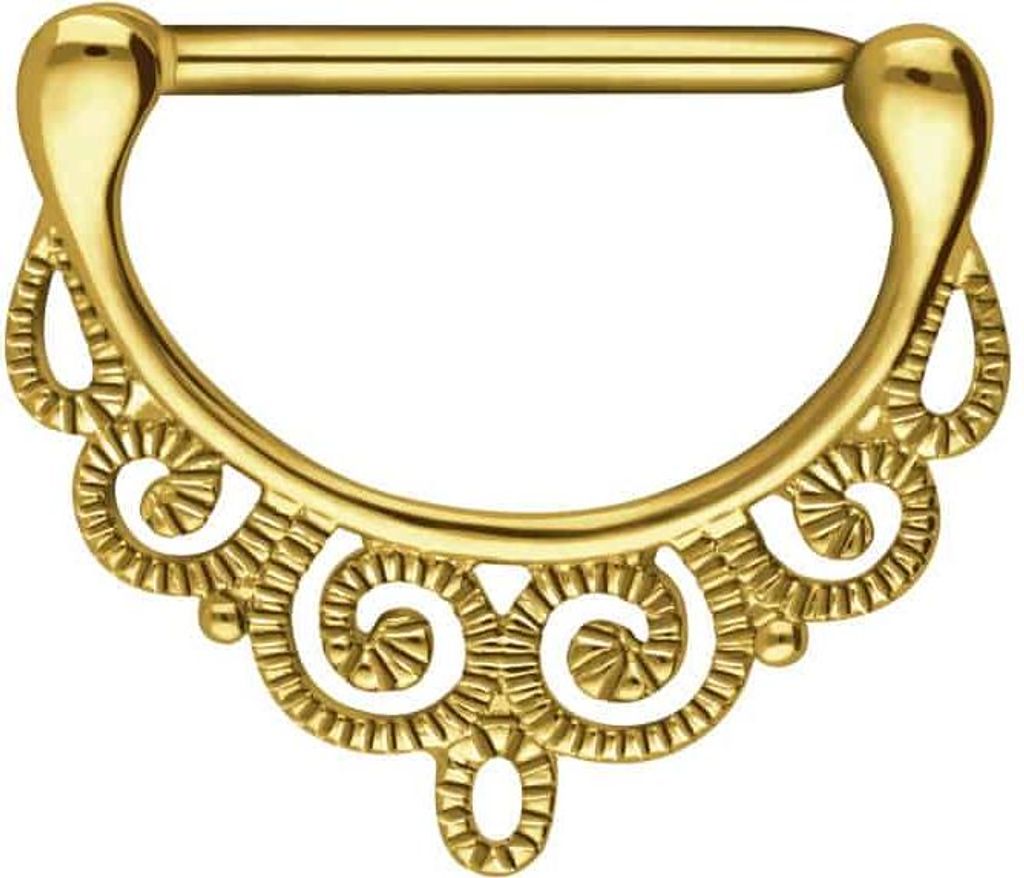 Brustwarzenpiercing, Chirurgenstahl Nippelpiercing Clicker ORIENTALISCHES DESIGN Gold Stablänge: 16mm