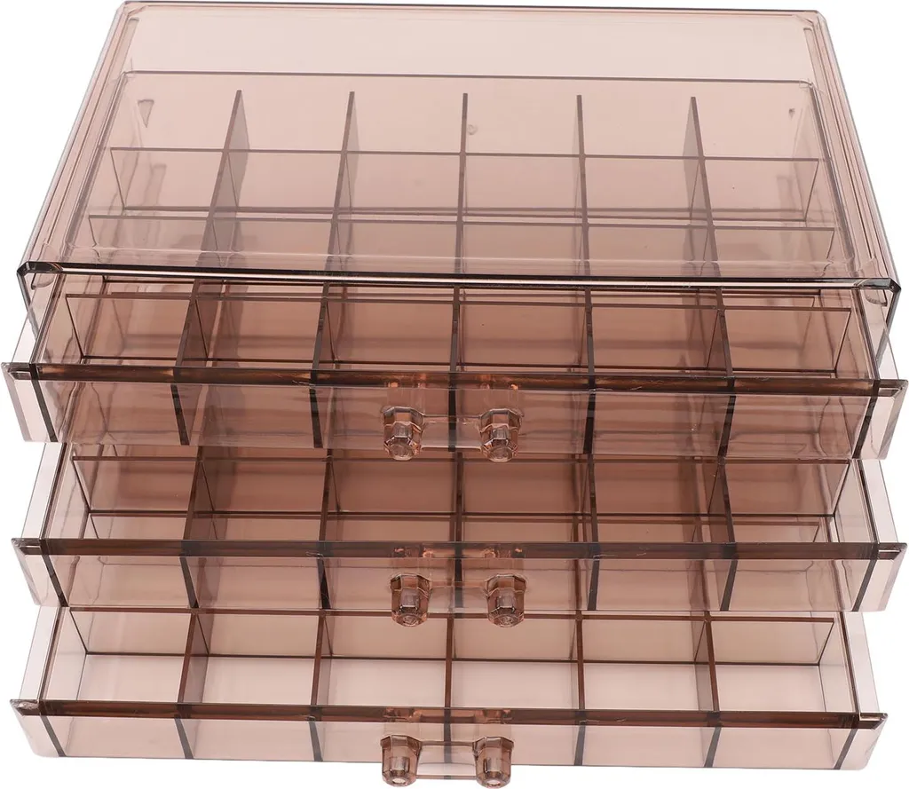 Boîte à bijoux transparente marron foncé avec 72 compartiments bijoux