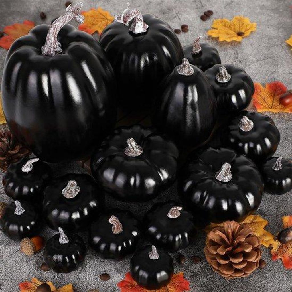 Künstliche schwarze Kürbisse Dekoration 16 Stück für Halloween