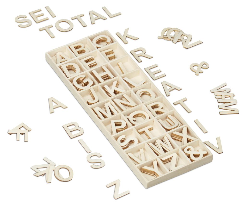 Lot de lettres en bois Relaxdays, 162 pièces, majuscules Image du produit 
