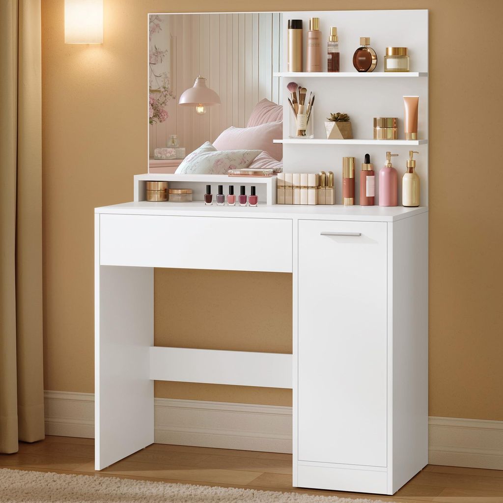 VASAGLE Schminktafel, kaptafel, met spiegel, opbergvak, 2 Productafbeelding 