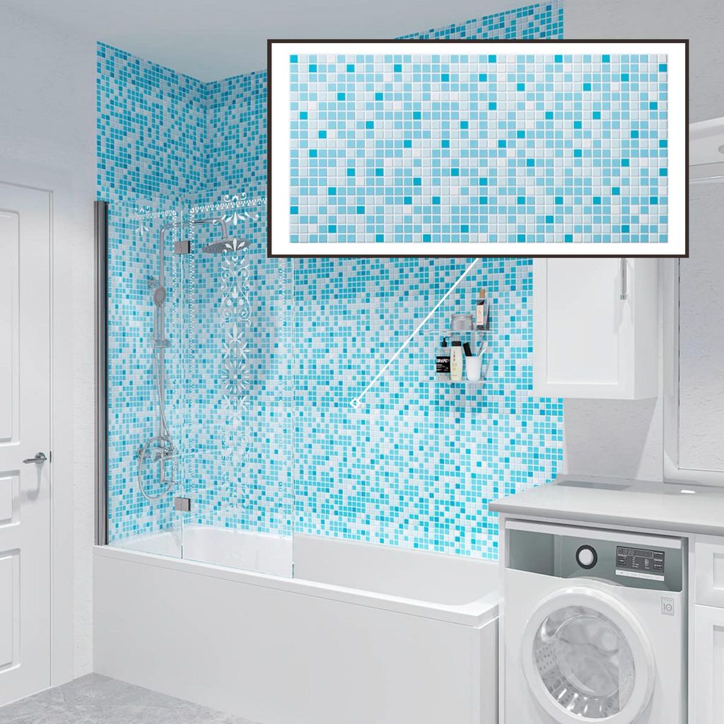 3D-Wandpaneele PVC | Mosaik Optik | Light Blue - 10 Platten - 5 m² | Für Wohnzimmer, Küche & Bad | Einfache DIY-Montage