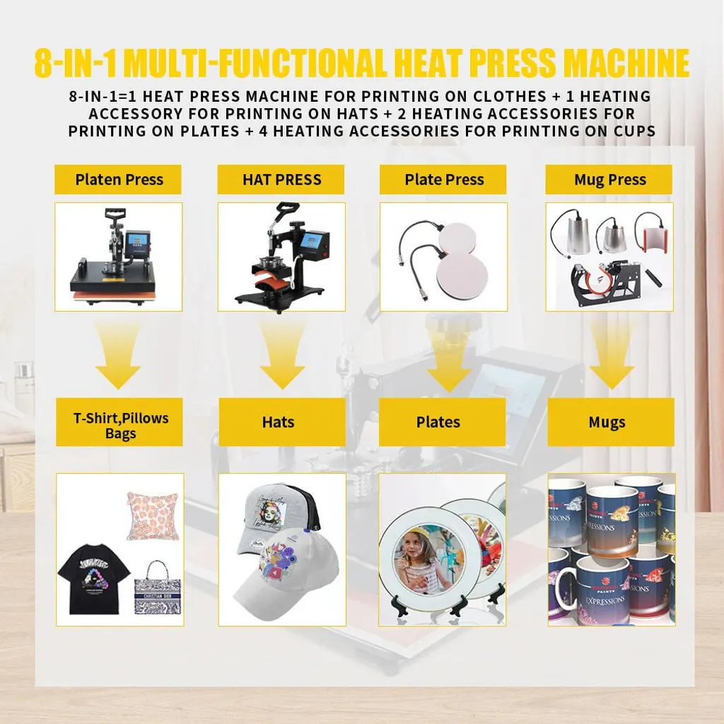 Presse à chaud multifonctionnelle pour sublimation textile et objets