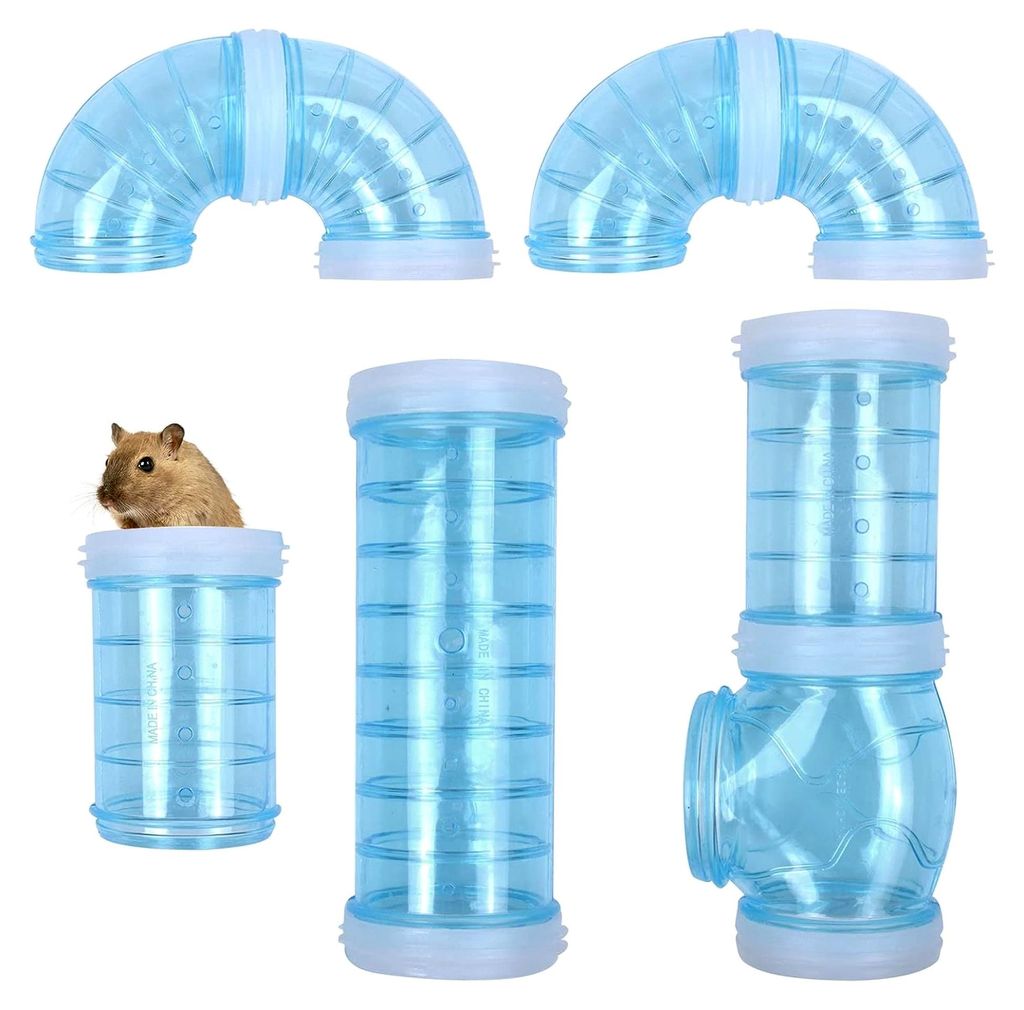 Röhren für den Hamster-Tunnel, DIY-Spielzeug für den Käfig, 8-teiliges Röhrenset für kleine Tierkäfige, transparent, blau