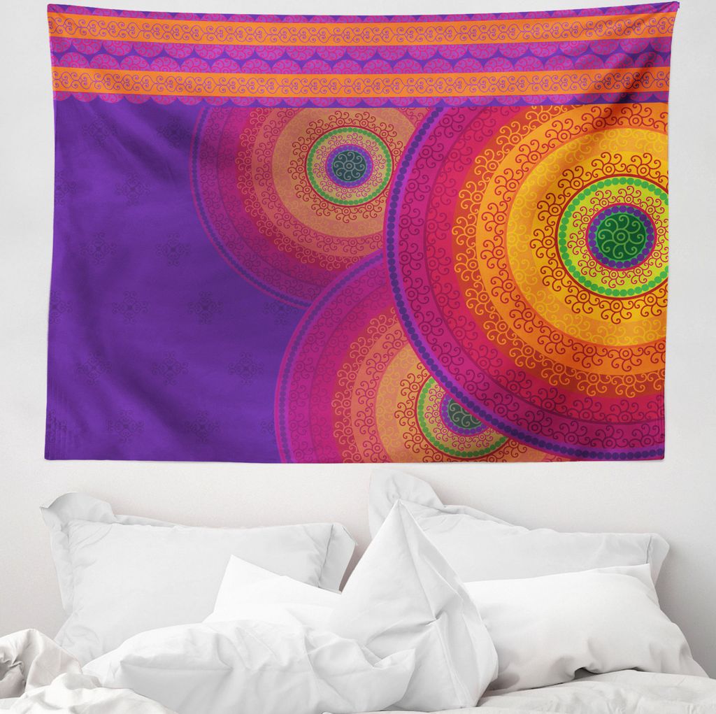 ABAKUHAUS orientalisch Wandteppich, Bunte Mandala-Motiv aus Weiches Mikrofaser Stoff Waschbar ohne Verblassen Digitaldruck, 150 x 110 cm, Mehrfarbig