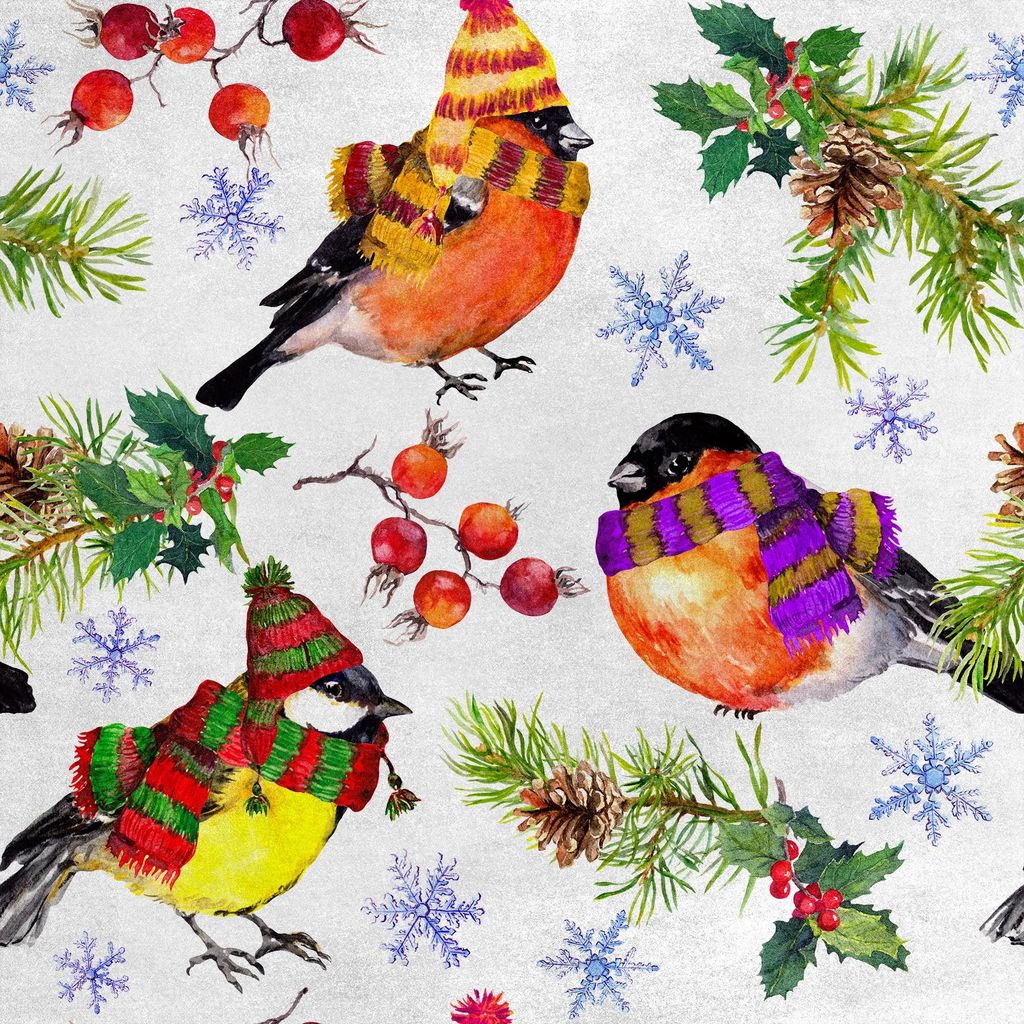 Royal Samt Stoff Polyester Zum Nähen - Motiv Wintervögel